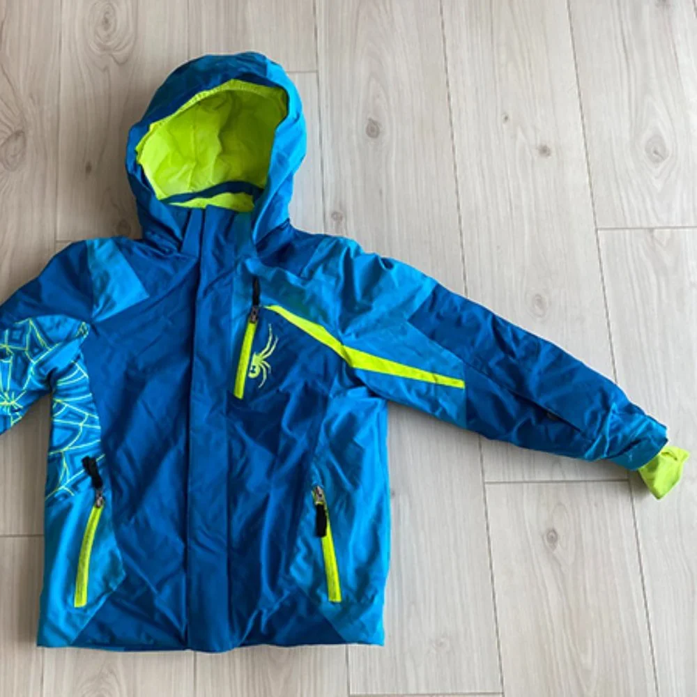 Kids Blue and Neon Green Hooded Winter Jacket
